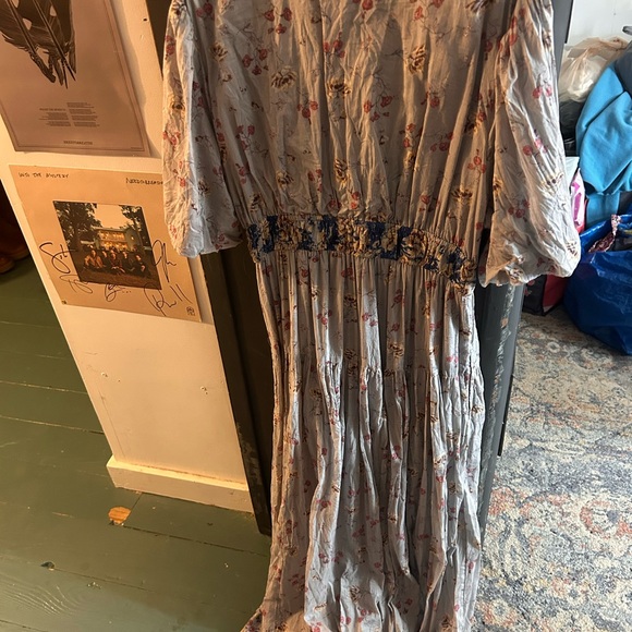 Free People Light Gray Floral Maxi Dress with Blue Border - Picture 8 of 11